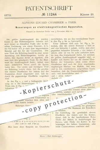 original Patent - Alphons Eduard Chambrier , Paris , Frankreich , 1879 , elektromagnetische Apparat | Elektromagnet !!!