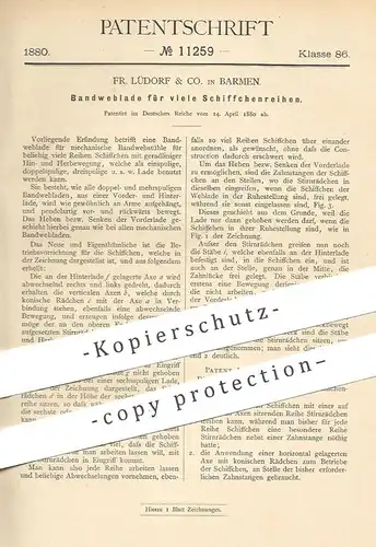 original Patent - Fr. Lüdorf & Co. , Barmen , 1880 , Bandweblade für Schiffchenreihen | Webstuhl - Schiffchen | Weben !!