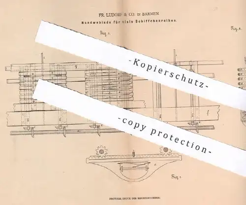 original Patent - Fr. Lüdorf & Co. , Barmen , 1880 , Bandweblade für Schiffchenreihen | Webstuhl - Schiffchen | Weben !!
