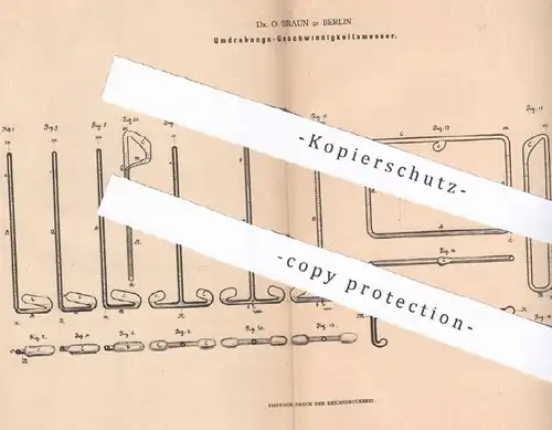 original Patent - Dr. O. Braun , Berlin , Umdrehungsgeschwindigkeitsmesser | Umdrehung , Geschwindigkeit , Tachometer !!