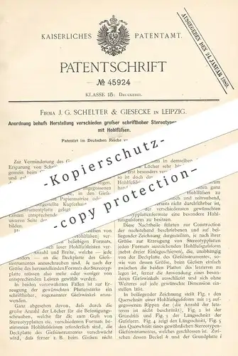 orignal Patent - J. G. Schelter & Giesecke , Leipzig , 1888 , Herst. v. Stereotypen , Galvanotypen , Typen | Druck !!!