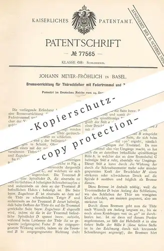 orignal Patent - Johann Meyer Fröhlich , Basel 1893 , Bremse für Türschließer | Tür , Schloss , Fensterbauer , Schlosser