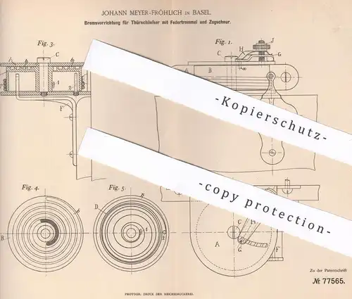 orignal Patent - Johann Meyer Fröhlich , Basel 1893 , Bremse für Türschließer | Tür , Schloss , Fensterbauer , Schlosser