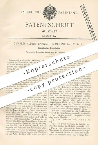 original Patent - Charles Albert Barnard , Moline , Illinois , USA , 1900 , Magnetischer Erzscheider | Erz , Solenoid !