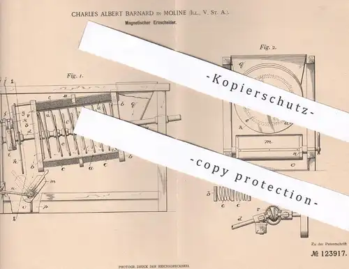 original Patent - Charles Albert Barnard , Moline , Illinois , USA , 1900 , Magnetischer Erzscheider | Erz , Solenoid !