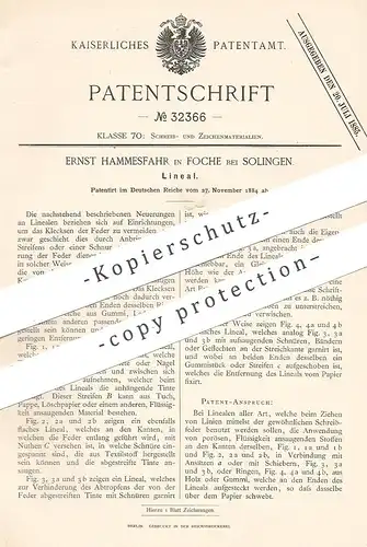 original Patent - Ernst Hammesfahr , Foche / Solingen , 1884 , Lineal | Messschieber | Schule , Büro , Längenmesser !!