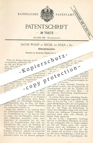 original Patent - Jacob Wolff , Brühl , Köln / Rhein , 1893 , Schleudermaschine | Schleuder , Schleudertrommel , Wasser