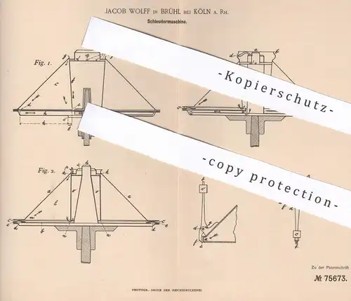 original Patent - Jacob Wolff , Brühl , Köln / Rhein , 1893 , Schleudermaschine | Schleuder , Schleudertrommel , Wasser