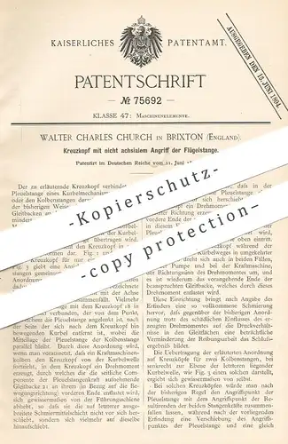 original Patent - Walter Charles Church , Brixton , England , 1893 , Kreuzkopf | Kolbenstange , Motor , Pumpe , Getriebe