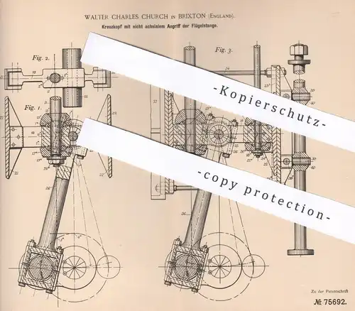 original Patent - Walter Charles Church , Brixton , England , 1893 , Kreuzkopf | Kolbenstange , Motor , Pumpe , Getriebe