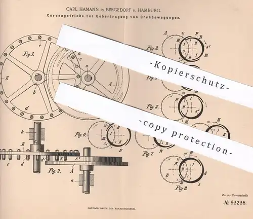 original Patent - Carl Hamann , Hamburg / Bergedorf , 1896 , Kurvengetriebe zur Übertragung von Drehbewegung | Getriebe