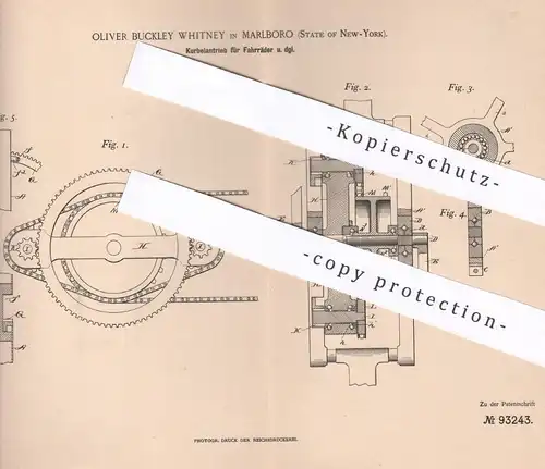 original Patent - Oliver Buckley Whitney , Marlboro , New York USA 1896 | Kurbelantrieb für Fahrräder | Fahrrad Antrieb