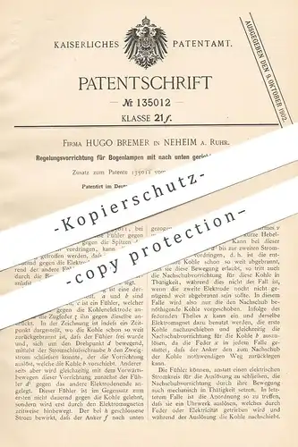 original Patent - Fa. Hugo Bremer , Neheim / Ruhr , 1901 , Regelung für Bogenlampen | Elektroden , Lampe , Brenner !!!