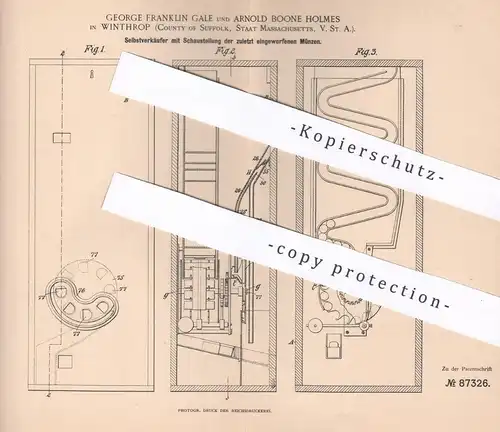 original Patent - George Franklin Gale , Arnold Boone Holmes , Winthrop , Suffolk , USA | 1895 | Automat mit Münzeinwurf