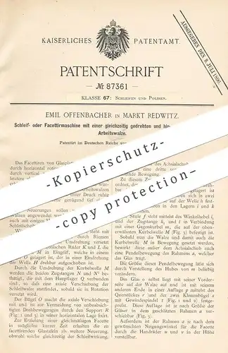 original Patent -Emil Offenbacher , Markt Redwitz , 1894 , Schleifmaschine , Facettiermaschine | Glas schleifen | Walze