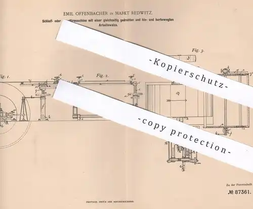 original Patent -Emil Offenbacher , Markt Redwitz , 1894 , Schleifmaschine , Facettiermaschine | Glas schleifen | Walze