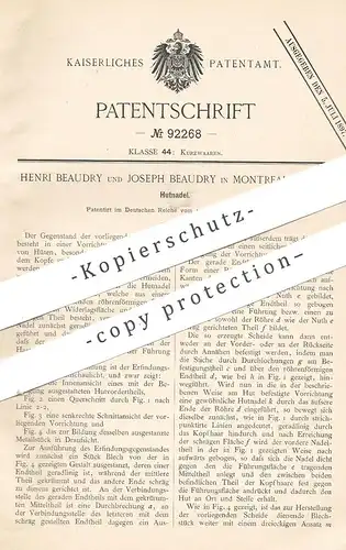 original Patent - Henri & Joseph Beaudry , Montreal , Canada | 1896 | Hutnadel | Nadel , Hut , Hüte | Modist , Hutmacher