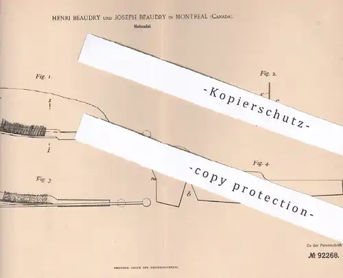 original Patent - Henri & Joseph Beaudry , Montreal , Canada | 1896 | Hutnadel | Nadel , Hut , Hüte | Modist , Hutmacher