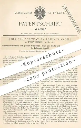 original Patent - American Screw Co By Edwin G. Angell , Providence , USA , 1887 | Gewindewalzmaschine | Walzen , Metall