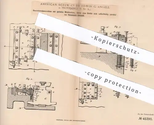 original Patent - American Screw Co By Edwin G. Angell , Providence , USA , 1887 | Gewindewalzmaschine | Walzen , Metall