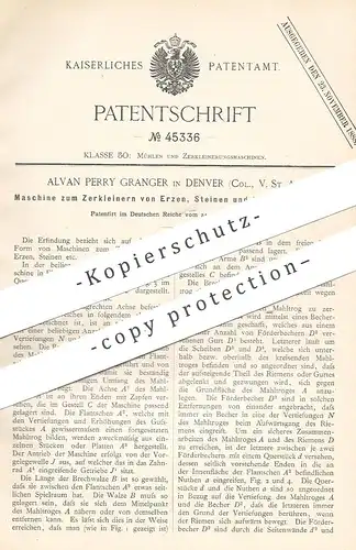 original Patent - Alvan Perry Granger , Denver , Col. , USA , 1888 , Maschine zum Zerkleinern von Erz , Stein | Mühle !!