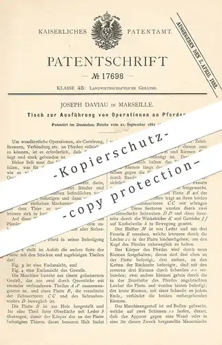 original Patent - Joseph Daviau , Marseille , Frankreich , 1881 , Tisch für Operationen am Pferd | Veterinär , Tierarzt