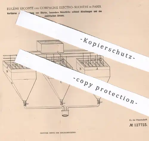 original Patent - Eugène Leconte und Compagnie Electro-Sucrière , Paris , Frankreich , 1901 | Herst. v. Stärke per Strom