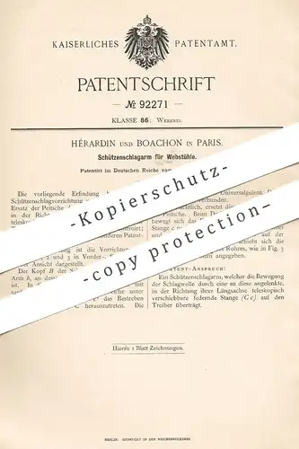 original Patent - Hérardin und Boachon , Paris , Frankreich , 1896 , Schützenschlagarm für Webstuhl | Weben , Weber !!!