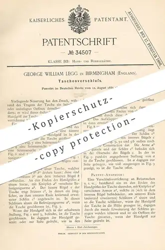 original Patent - George William Legg , Birmingham , England , 1885 , Taschenverschluss | Tasche , Handtasche !!