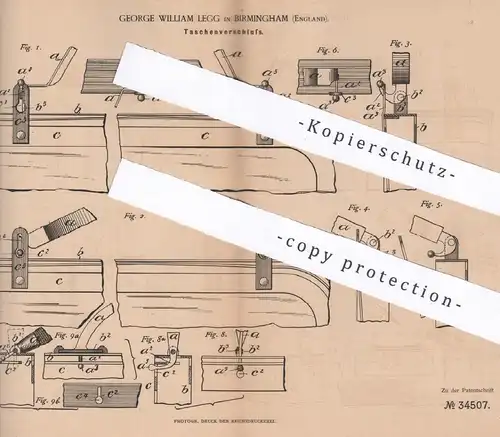 original Patent - George William Legg , Birmingham , England , 1885 , Taschenverschluss | Tasche , Handtasche !!