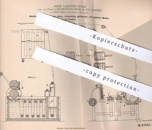 original Patent - James Valentine Hulme | Langworthy Bros. & Co. Ltd. Salford , Lancaster , England | Muster auf Gewebe