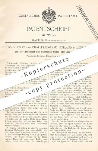 original Patent - John Perry , Charles Edward Holland , London , England , 1893 , Strommesser , Spannungsmesser | Ayrton