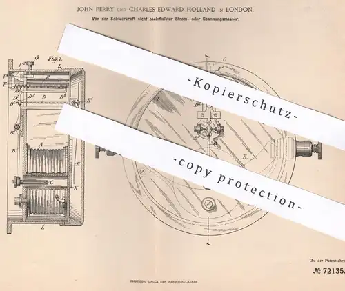 original Patent - John Perry , Charles Edward Holland , London , England , 1893 , Strommesser , Spannungsmesser | Ayrton