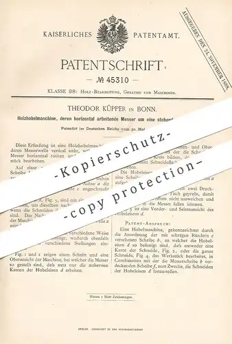 original Patent - Theodor Küpper , Bonn , 1888 , Holzhobelmaschine | Holzhobel - Maschine | Holz , Hobel , Tischler !!!