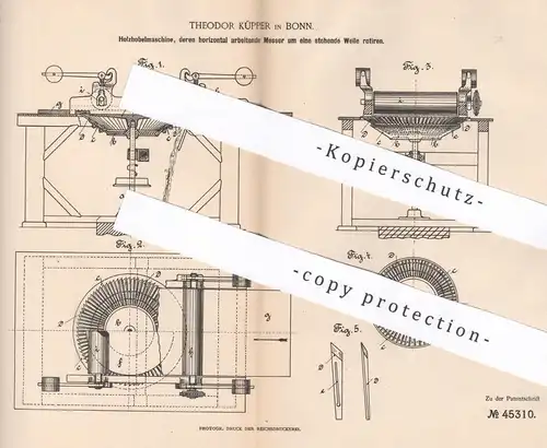 original Patent - Theodor Küpper , Bonn , 1888 , Holzhobelmaschine | Holzhobel - Maschine | Holz , Hobel , Tischler !!!