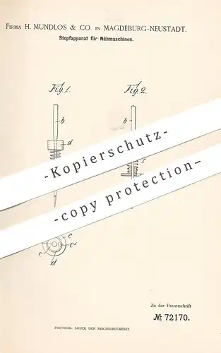 original Patent - H. Mundlos & Co. , Magdeburg / Neustadt , 1892 , Stopfapparat für Nähmaschine | Nähen , Schneider !!