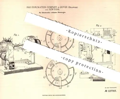 original Patent - Erie Exploration Company , Dover , Delaware , New York , 1900 , Unterbrecher u. Stromregler | Strom !!