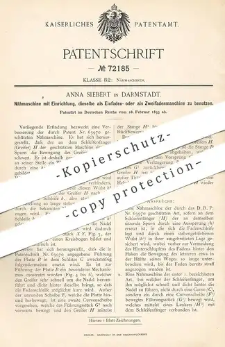 original Patent - Anna Siebert , Darmstadt , 1893 , Nähmaschine | Nähen , Nähmaschinen , Schneider , Schneiderei