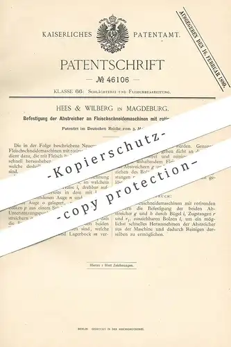 original Patent - Hees & Wilberg , Magdeburg , 1888 , Fleischschneidemaschine | Fleisch - Schneidemaschine | Messer
