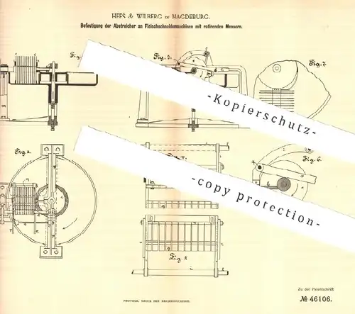 original Patent - Hees & Wilberg , Magdeburg , 1888 , Fleischschneidemaschine | Fleisch - Schneidemaschine | Messer