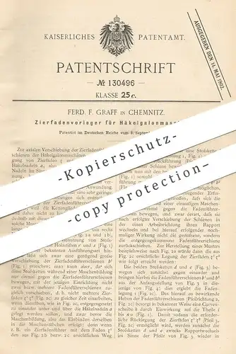 original Patent - Ferd. F. Graff , Chemnitz , 1900 , Zierfadenvorleger für Häkelgalonmaschinen | Häkel , Stricken , Garn