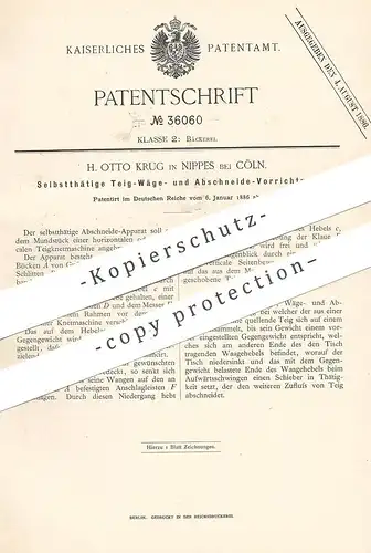 original Patent - H. Otto Krug , Köln / Nippes , 1886 , Teig wiegen u. schneiden | Waage , Bäcker , Bäckerei !!