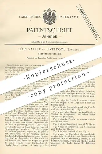 original Patent - Léon Vallet , Liverpool , England , 1888 , Flaschenverschluss | Flaschen Verschluss , Flasche , Korken