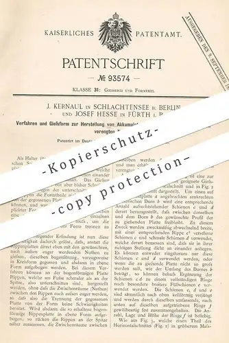 original Patent - J. Kernaul , Schlachtensee / Berlin | Josef Hesse , Fürth | Giessform für Akkumulator - Rippenplatten