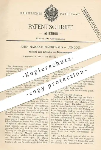 original Patent - John Malcolm Macdonald , London , 1896 , Entrinden der Pflanzenstengel | Holz , Rinde , Baumrinde !!!