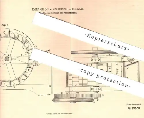 original Patent - John Malcolm Macdonald , London , 1896 , Entrinden der Pflanzenstengel | Holz , Rinde , Baumrinde !!!