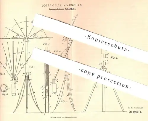 original Patent - Josef Geier , München , 1896 , Zusammenlegbarer Notenständer | Notenpult , Noten , Musik