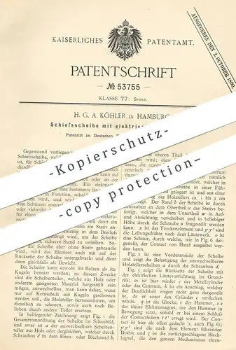 original Patent - H. G. A. Köhler , Hamburg , 1890 , Schiesscheibe mit elektrischem Läutewerk | Waffen , Schütze , Jäger