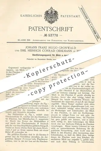 original Patent - Johann Franz Hugo Gronwald , Emil Heinrich Conrad Oehlmann , Berlin , 1889 , Sterilisieren von Milch !