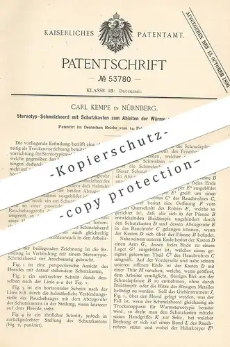 original Patent - Carl Kempe , Nürnberg , 1890 , Stereotyp - Schmelzherd | Druck , Druckerei , Buchdruck , Typen , Herd